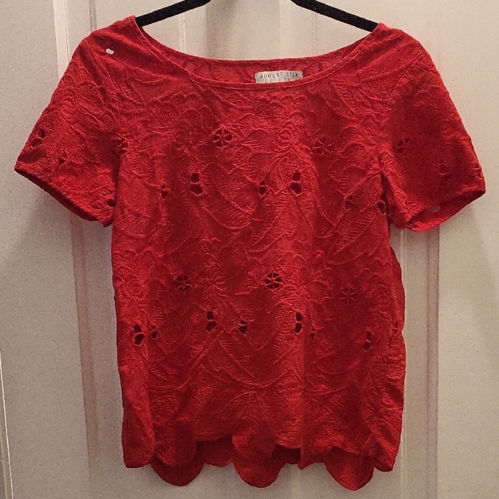 August Silk Women's Vibrant Red Lace Blouse